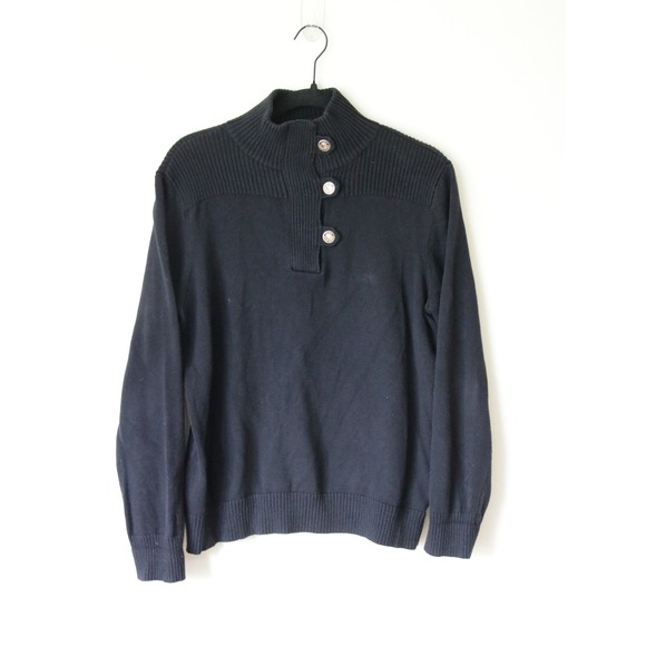 Lauren Ralph Lauren Sweaters - Lauren Ralph Lauren Black Cotton Mock Neck Button Sweater‎ XL Ribbed Knit